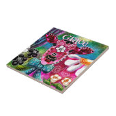 Whimsical Floral Cow Pink Teal Black Personalized Tegeltje (Zijkant)