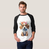 Whimsical Floral Crown Puppy T-shirt (Voorkant volledig)