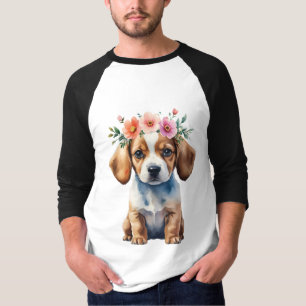 Whimsical Floral Crown Puppy T-shirt