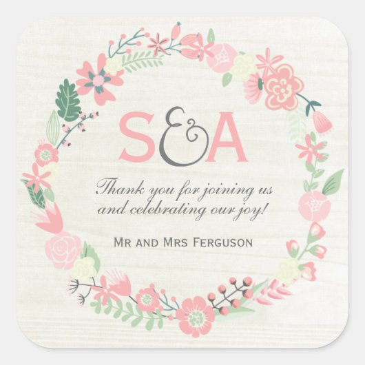 Whimsical Floral Dank u gunsten Vierkante Sticker (Voorkant)