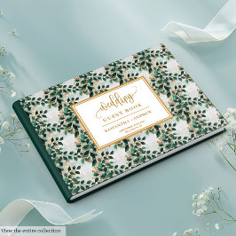 Whimsical Floral Deep Green en Gold gastenboek
