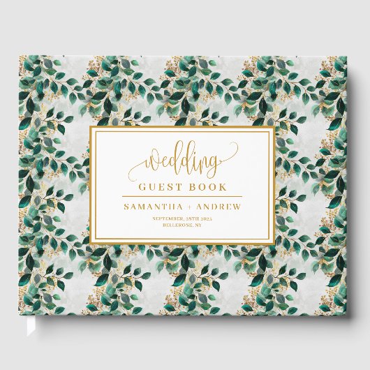 Whimsical Floral Deep Green en Gold gastenboek (Voorkant)