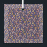 Whimsical Floral Design with Vines on Purple Back Glas Ornament<br><div class="desc">Seamless floral pattern with pink,  orange,  and yellow flowers and vines on a dark purple background,  conveying a lively and whimsical feel.</div>