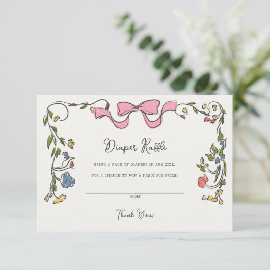 Whimsical Floral Diaper Raffle Invite Insert Informatiekaartje (Staand voorkant)