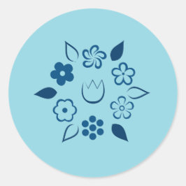Whimsical Floral Donkerblauwe Lente Bloem Ronde Sticker