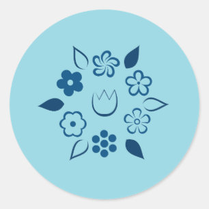 Whimsical Floral Donkerblauwe Lente Bloem Ronde Sticker