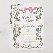 Whimsical Floral Doodle Bridal Shower Invite Kaart (Voorkant / Achterkant)