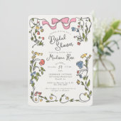 Whimsical Floral Doodle Bridal Shower Invite Kaart (Staand voorkant)