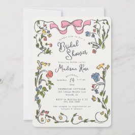 Whimsical Floral Doodle Bridal Shower Invite Kaart