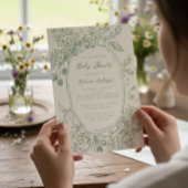 Whimsical Floral Doodle Sage Green Baby Shower Kaart