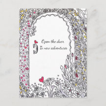 ​Whimsical Floral Door New Adventures Art Postcard