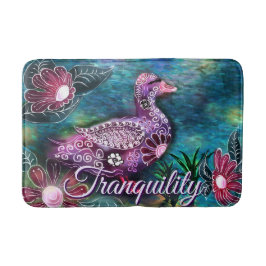 Whimsical Floral Duck Purple Teal Personalized Badmat