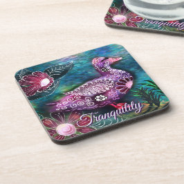 Whimsical Floral Duck Purple Teal Personalized Bier Onderzetter