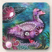 Whimsical Floral Duck Purple Teal Personalized Bier Onderzetter (Voorkant)