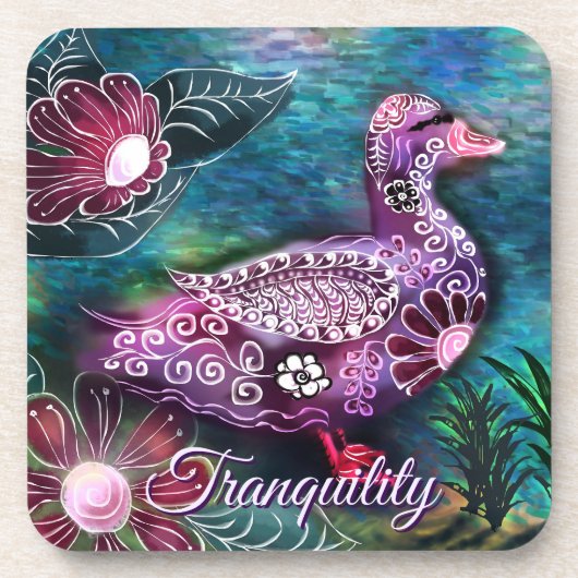 Whimsical Floral Duck Purple Teal Personalized Bier Onderzetter (Voorkant)