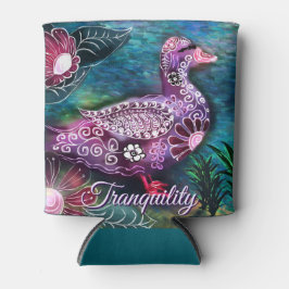 Whimsical Floral Duck Purple Teal Personalized Blikjeskoeler