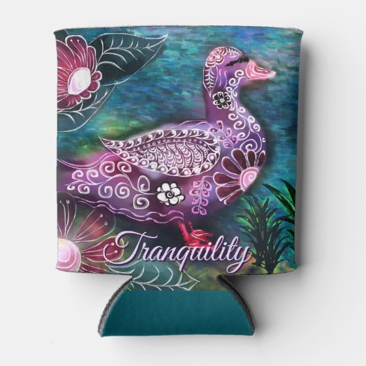 Whimsical Floral Duck Purple Teal Personalized Blikjeskoeler (Voorkant)
