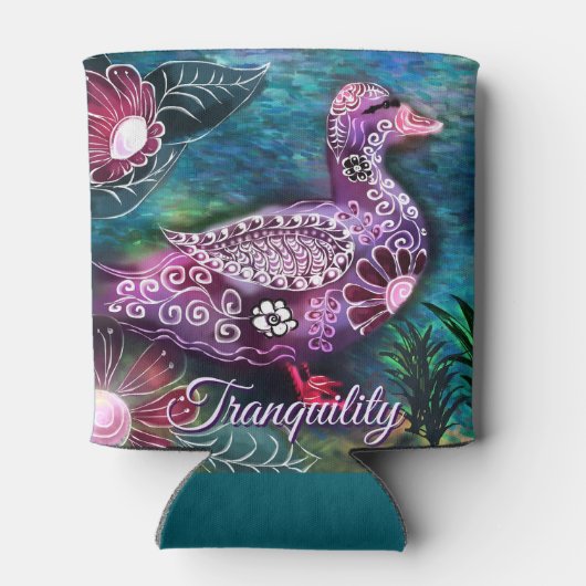 Whimsical Floral Duck Purple Teal Personalized Blikjeskoeler (Achterkant)