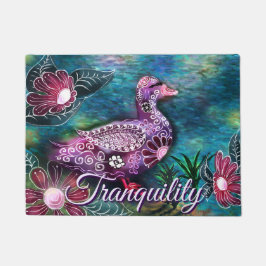 Whimsical Floral Duck Purple Teal Personalized Deurmat