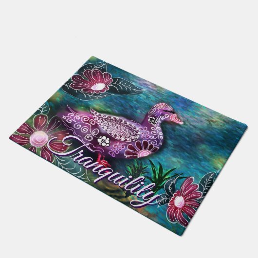 Whimsical Floral Duck Purple Teal Personalized Deurmat (Schuin)