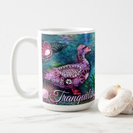 Whimsical Floral Duck Purple Teal Personalized Koffiemok
