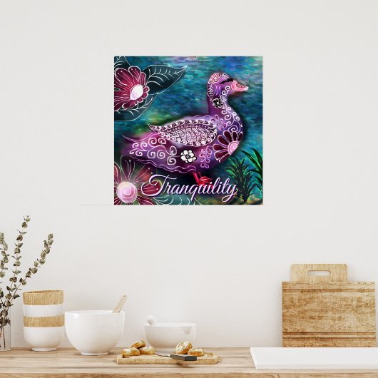 Whimsical Floral Duck Purple Teal Personalized Poster (Keuken)
