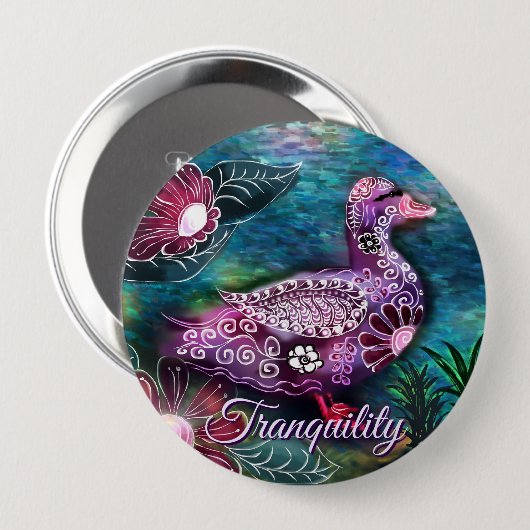 Whimsical Floral Duck Purple Teal Personalized Ronde Button 4,0 Cm (Voorkant /achterkant)