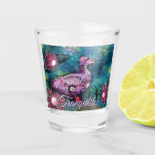 Whimsical Floral Duck Purple Teal Personalized Shot Glas (Voorkant)