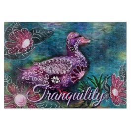 Whimsical Floral Duck Purple Teal Personalized Snijplank