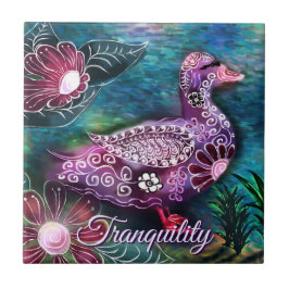 Whimsical Floral Duck Purple Teal Personalized Tegeltje