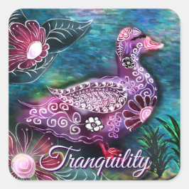 Whimsical Floral Duck Purple Teal Personalized Vierkante Sticker