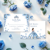 Whimsical Floral Dusty Blue Princess Quinceañera RSVP Kaartje