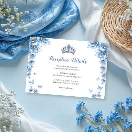 Whimsical Floral Dusty Blue Quinceañera Receptie Informatiekaartje