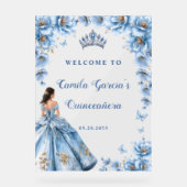 Whimsical Floral Dusty Blue Quinceañera Welkom Acryl Bord (Voorkant)