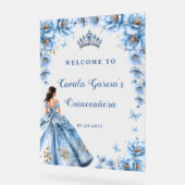 Whimsical Floral Dusty Blue Quinceañera Welkom Acryl Bord (Hoek)