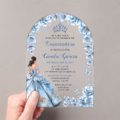 Whimsical Floral Dusty Blue Tiara Quinceañera Acryl Uitnodigingen (Insitu (Draagbaar))
