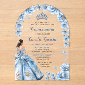Whimsical Floral Dusty Blue Tiara Quinceañera Acryl Uitnodigingen (Voorkant)