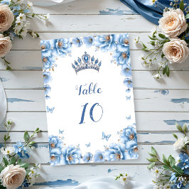 Whimsical Floral Dusty Blue Tiara Quinceañera Kaart
