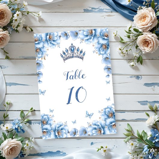 Whimsical Floral Dusty Blue Tiara Quinceañera Kaart