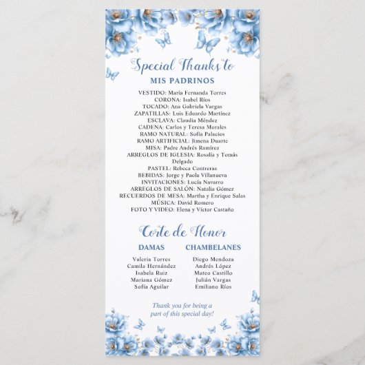 Whimsical Floral Dusty Blue Tiara Quinceañera Programmakaart (Achterkant)