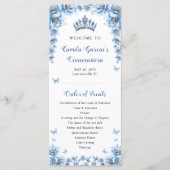 Whimsical Floral Dusty Blue Tiara Quinceañera Programmakaart (Voorkant)