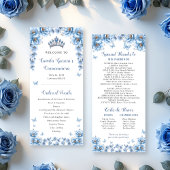 Whimsical Floral Dusty Blue Tiara Quinceañera Programmakaart