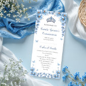 Whimsical Floral Dusty Blue Tiara Quinceañera Programmakaart