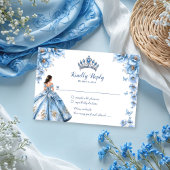 Whimsical Floral Dusty Blue Tiara Quinceañera RSVP Kaartje