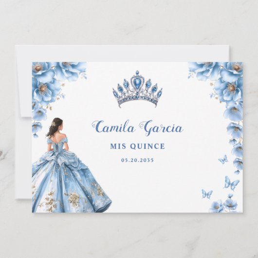 Whimsical Floral Dusty Blue Tiara Quinceañera Save The Date (Achterkant)