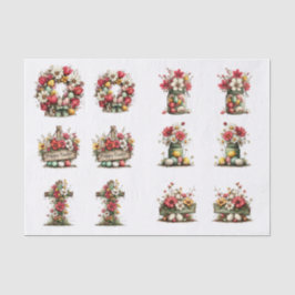 Whimsical Floral Easter for  Shells  Decoupage Tissuepapier