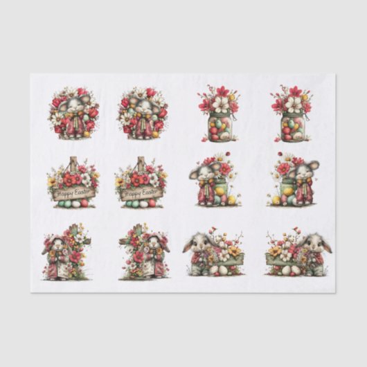 Whimsical Floral Easter for Shells Decoupage Tissuepapier (Voorkant)