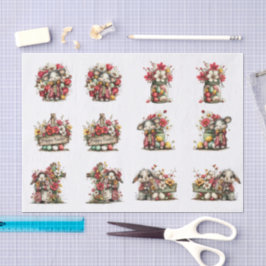 Whimsical Floral Easter for Shells  Decoupage Tissuepapier