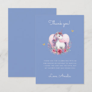 Whimsical Floral Eenhoorn Blauwe Verjaardag Bedankkaart