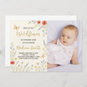 Whimsical Floral Eerste Verjaardag Uitnodiging (Voorkant / Achterkant)